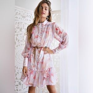 NWT - Belted Chiffon Button Down Dress